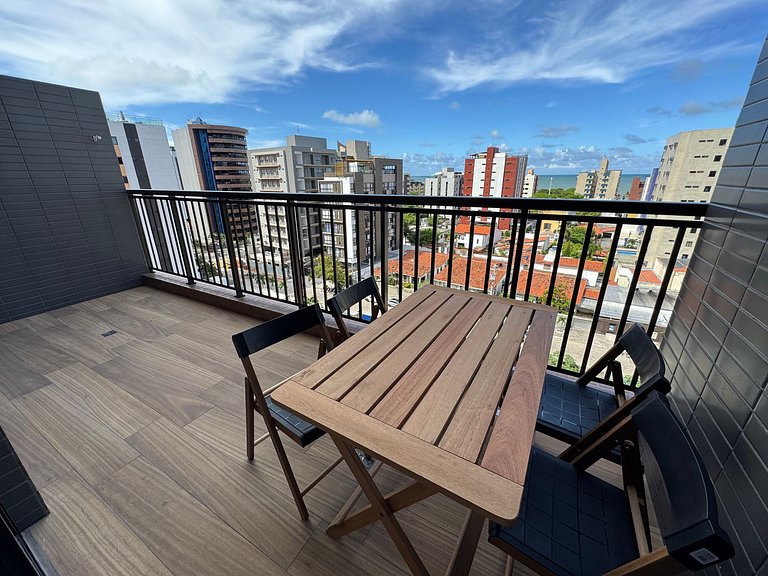 Apto com quarto e sala super varanda e vista AH705