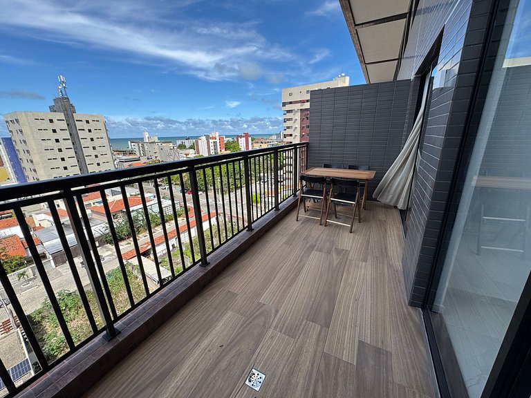 Apto com quarto e sala super varanda e vista AH705