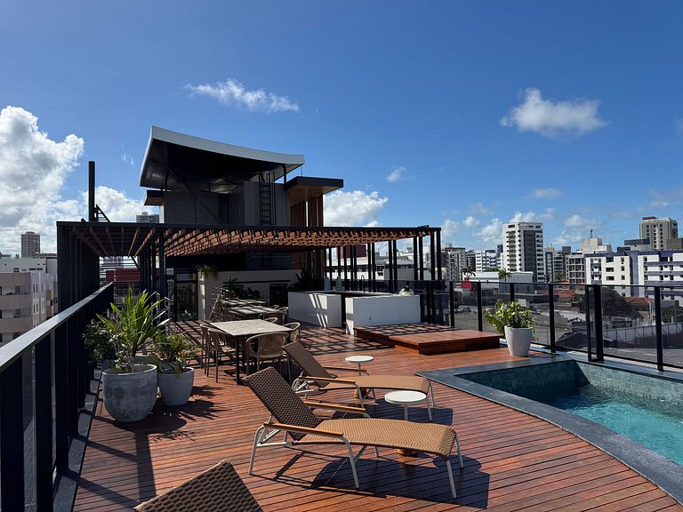 Flat beira-mar pé na areia com varanda AH 410