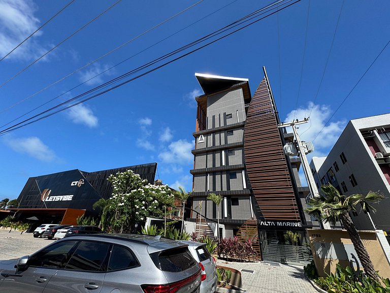 Flat beira-mar pé na areia com varanda AH 410