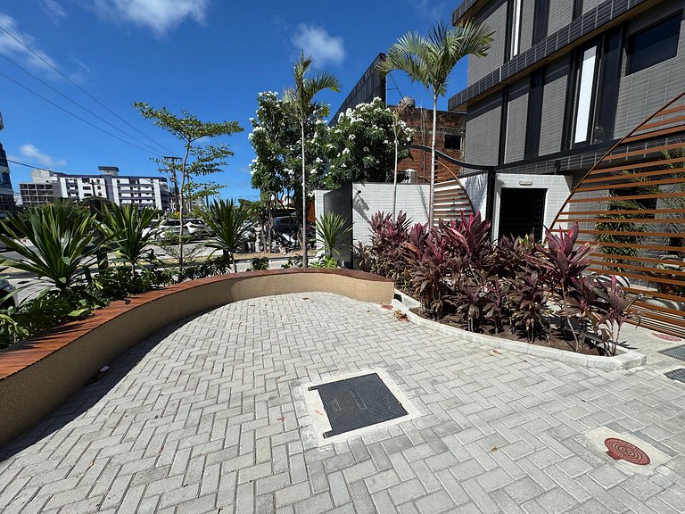 Flat beira-mar pé na areia com varanda AH 409