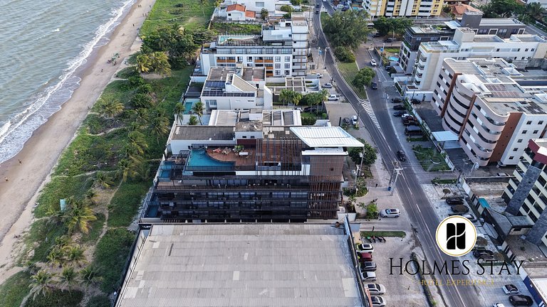 Flat beira-mar pé na areia com varanda AH 410