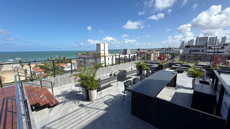 Flat de luxo com vista privilegiada pro mar no Acqua Tambau